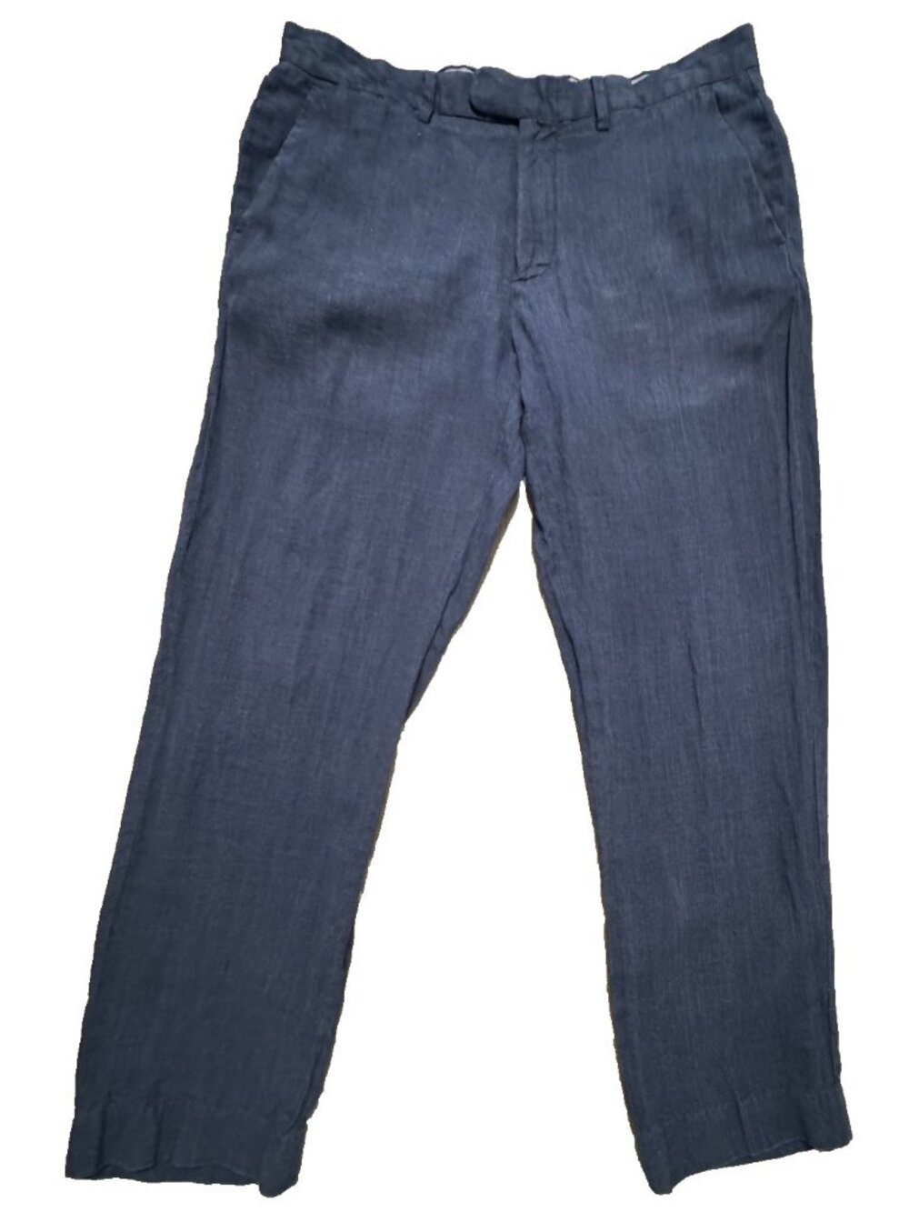 J. Crew Men 32x32 Baird McNutt Irish Linen Stripe Slim Navy Pants coastal resort